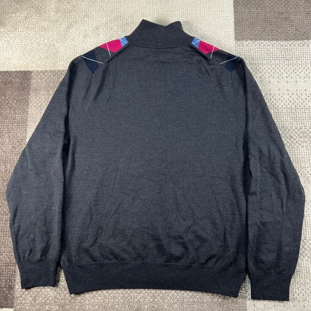 Brooks Brothers Country Club Saxon Wool Argyle 1/4 Zip Sweater Mens Medium Gray